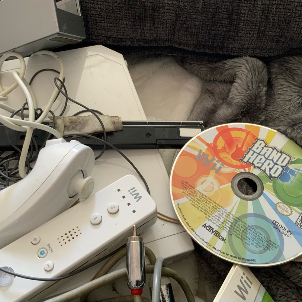 Wii Console with White Controllers and Band Hero Game